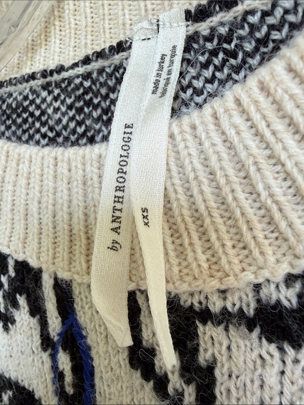 By Anthropologie Floral Pop Art Embroidered Pullover Sweater Blue/Black Size XXS - Picture 3 of 11